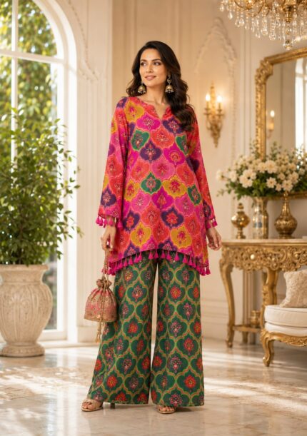 Women's Multicolor Printed Cotton Cord Set | Designer Ethnic Co-Ord Set