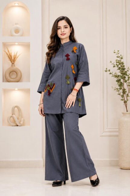 Women’s Grey Designer Co-Ord Set with Tassel Detailing