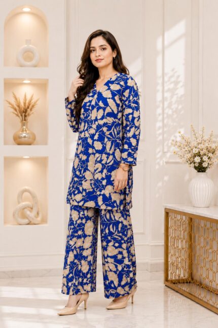 Women’s Royal Blue Floral Printed Co-Ord Set
